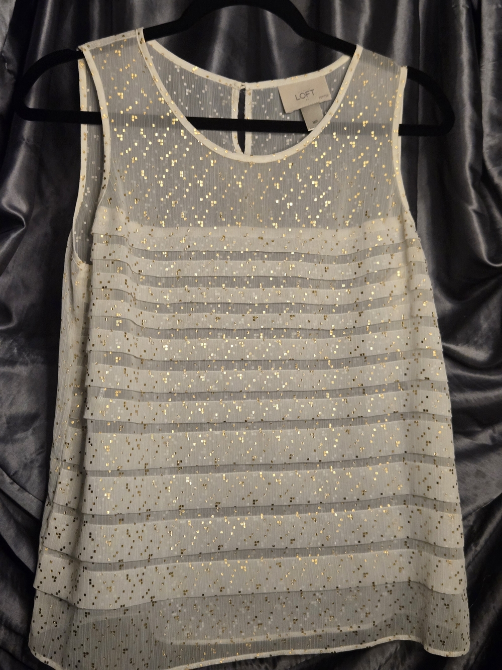 LOFT White Sleeveless Layered Shell Top with Gold Sparkle